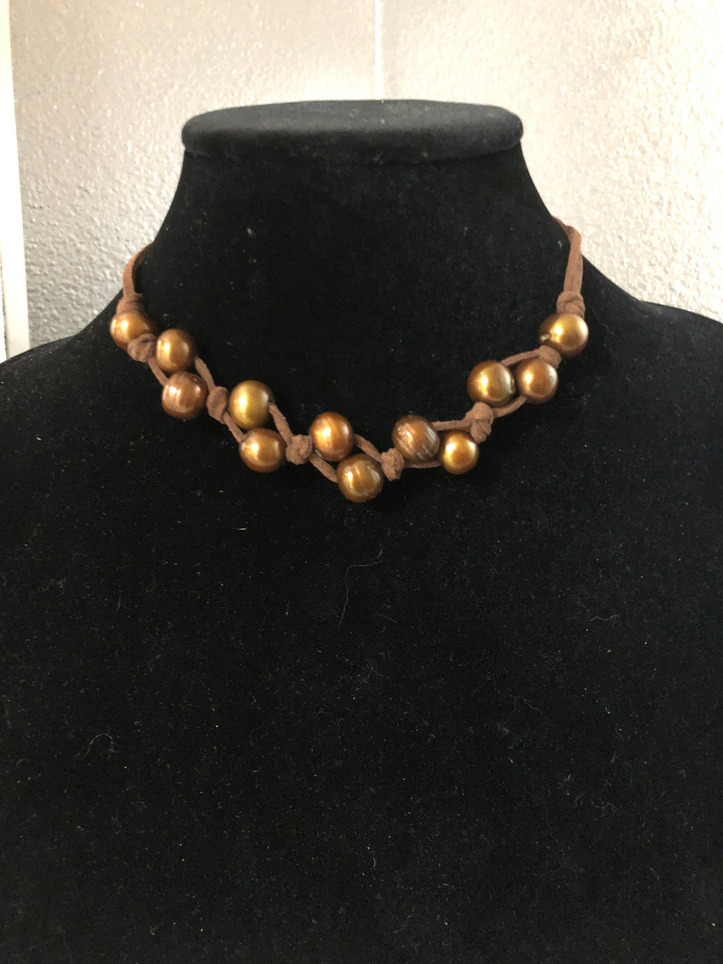 Brown Freshwater Pearls on Brown Suded Necklace