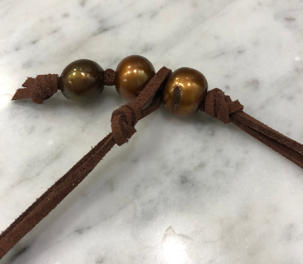 Brown Freshwater Pearls on Brown Suded Necklace