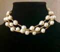 3 Strand freshwater White Pearls and suede necklace