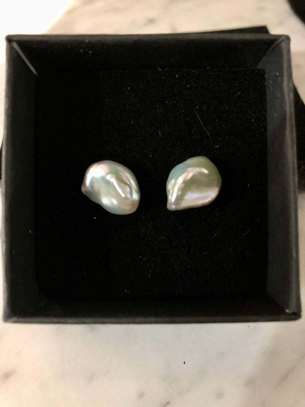 Iridescent white pearl studs on sterling 925 posts