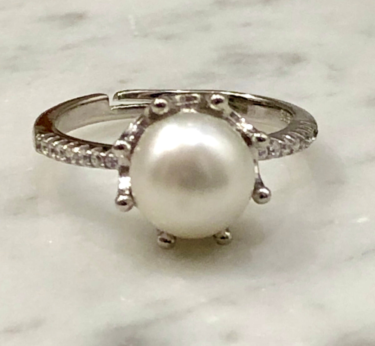 White Pronged Pearl Sterling Ring