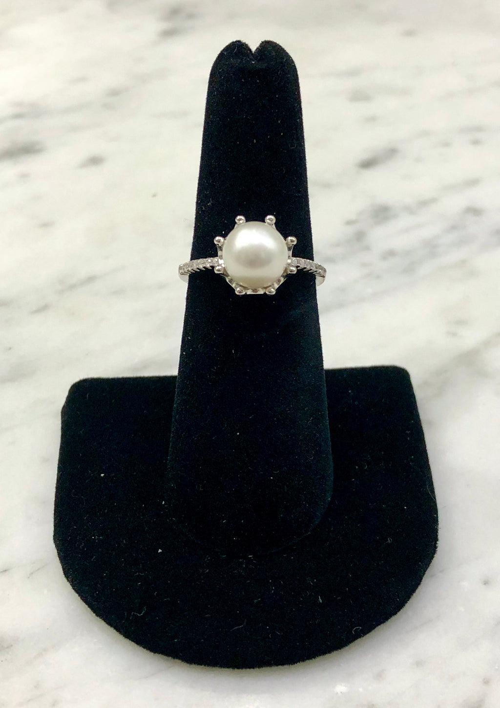White Pronged Pearl Sterling Ring
