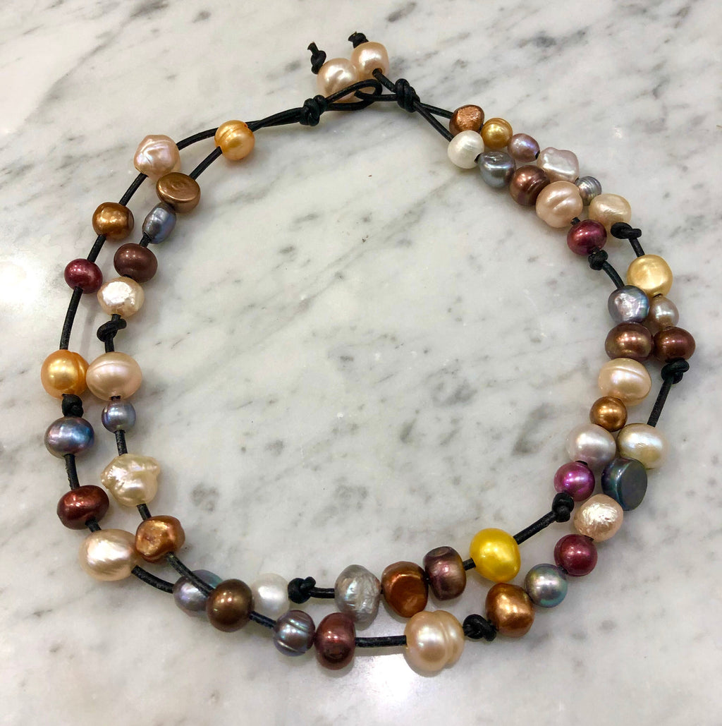 Multi Colored Freshwater Pearl Double Strand Necklace