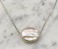 Sterling Silver Coin Pearl Necklace - 17.5 inch Floating Pearl