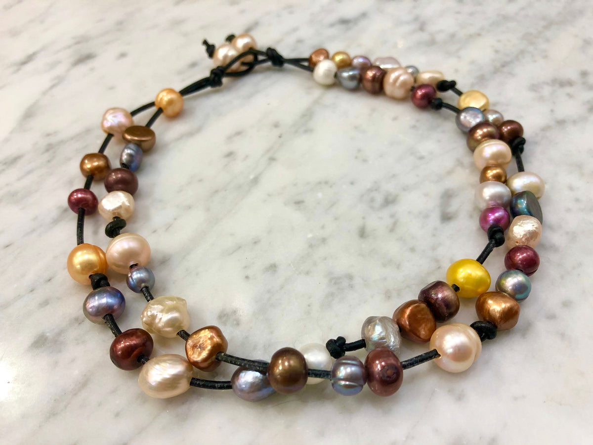Multi Colored Freshwater Pearl Double Strand Necklace