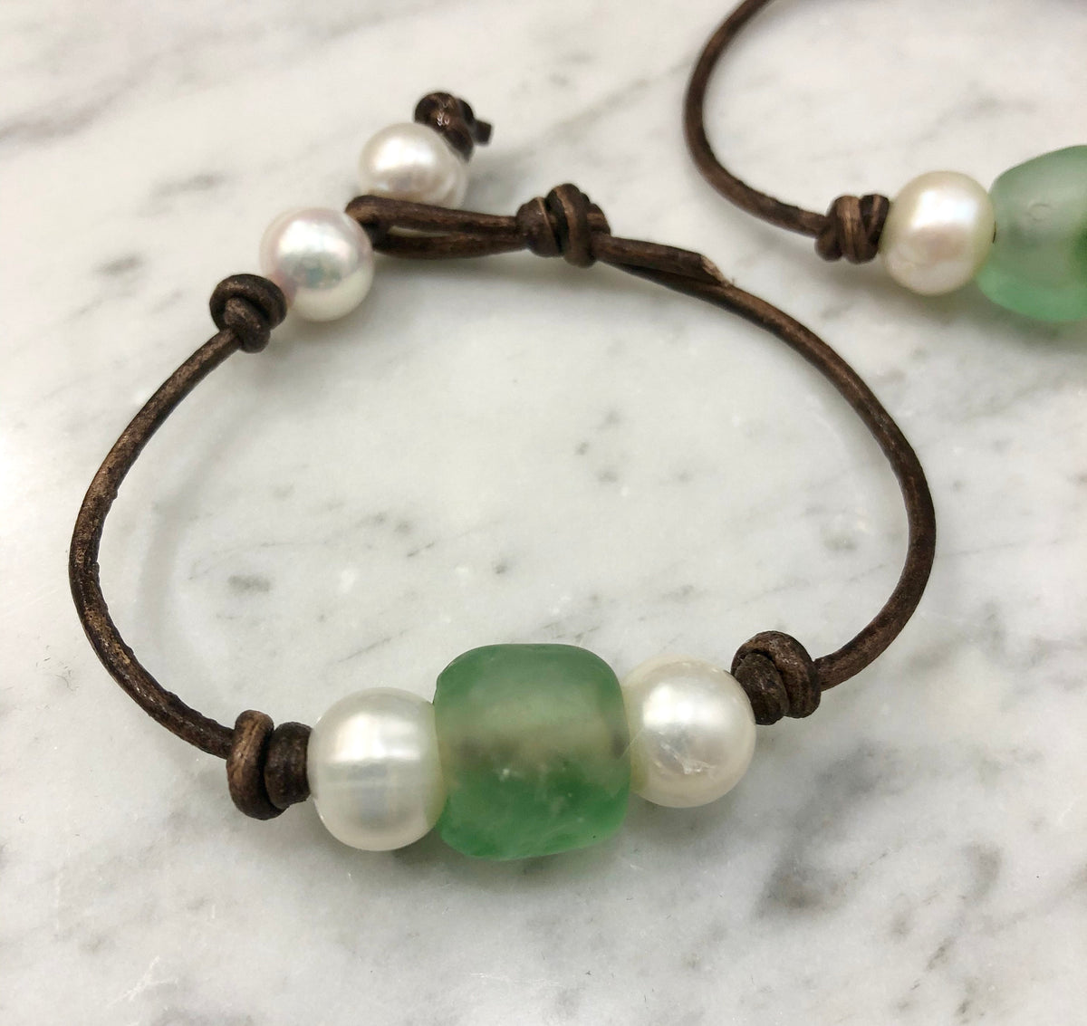 Seafoam green Seaglass and pearl bracelet