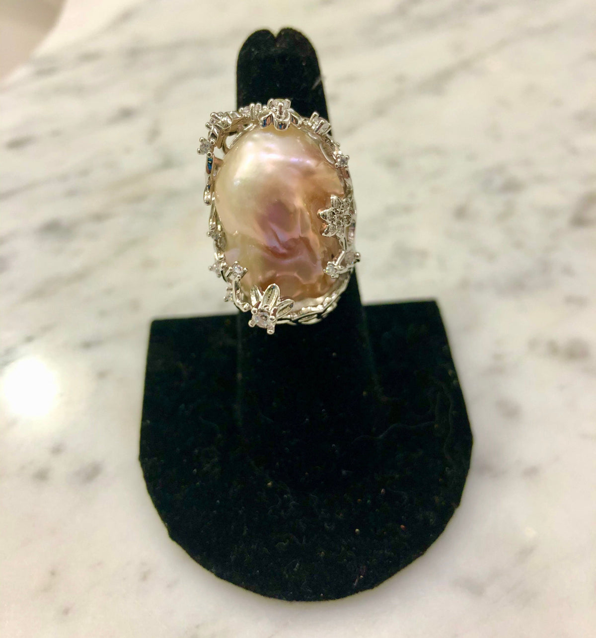 Your Choice of Peach or Lavender Iridescent Pastel Pearl Statement Rings