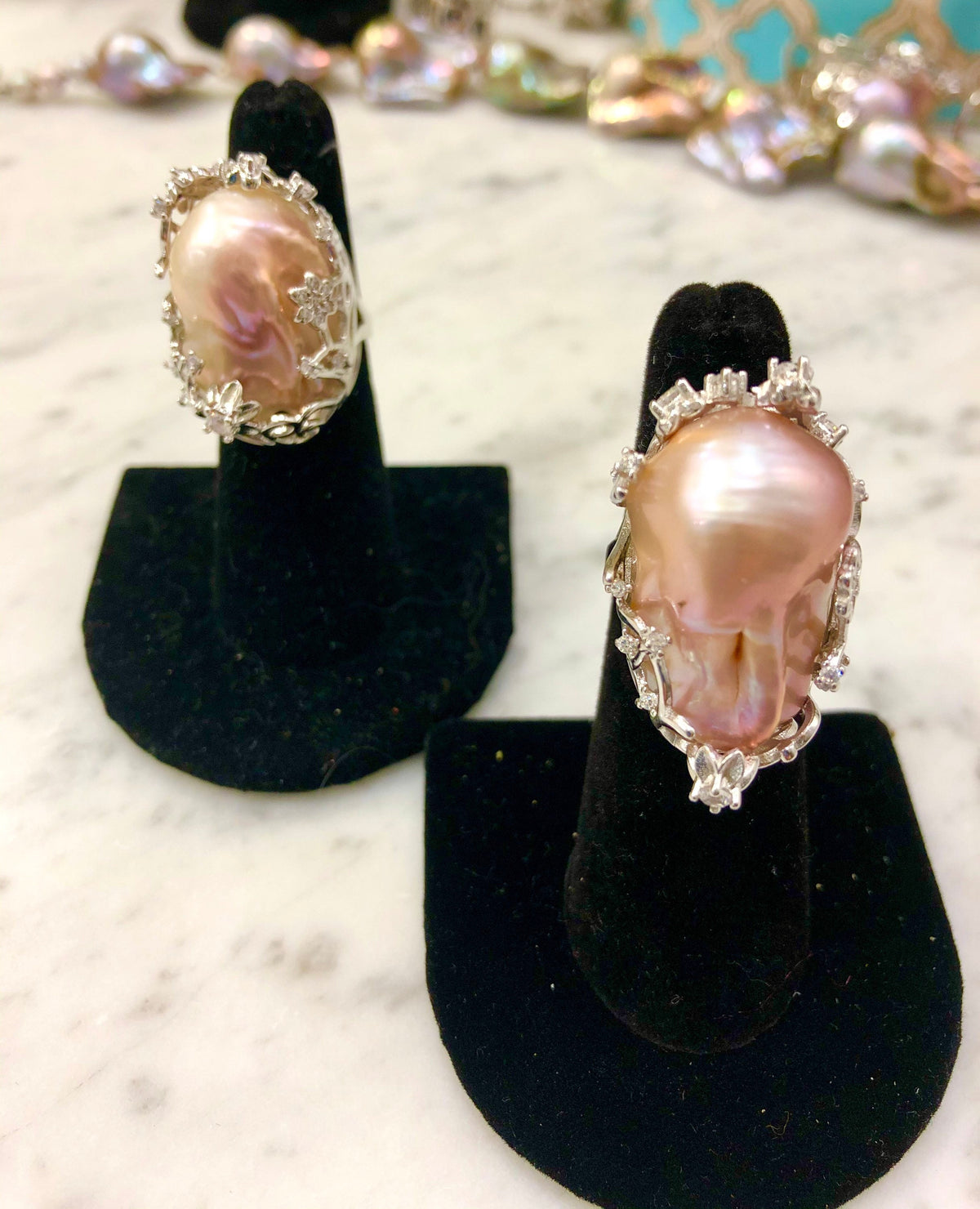 Your Choice of Peach or Lavender Iridescent Pastel Pearl Statement Rings