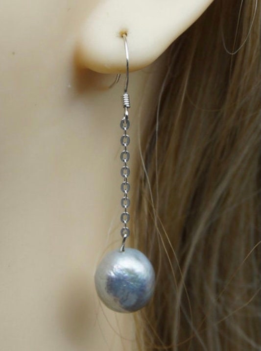 Sterling Silver And Large Silver Pearl  Earrings