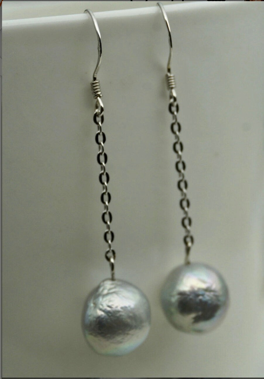 Sterling Silver And Large Silver Pearl  Earrings