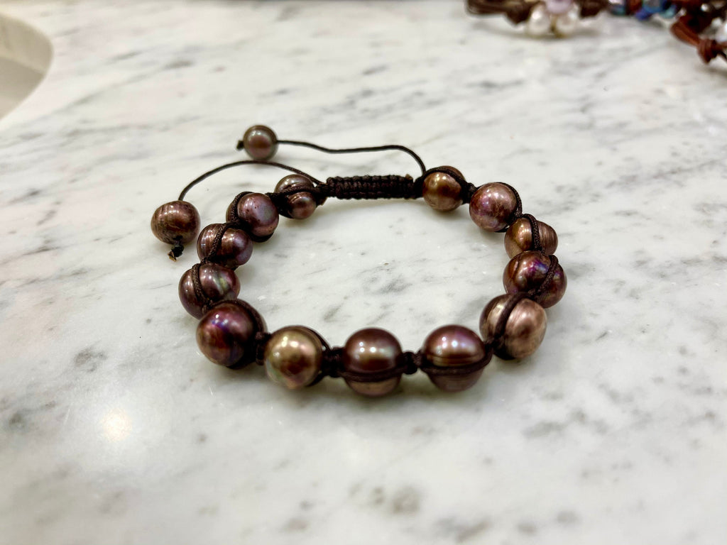 9mm Bronze Pearl Thread Bracelets