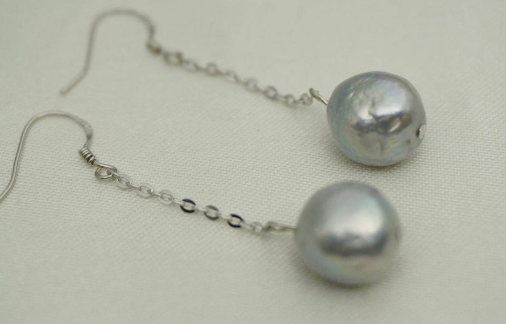 Sterling Silver And Large Silver Pearl  Earrings