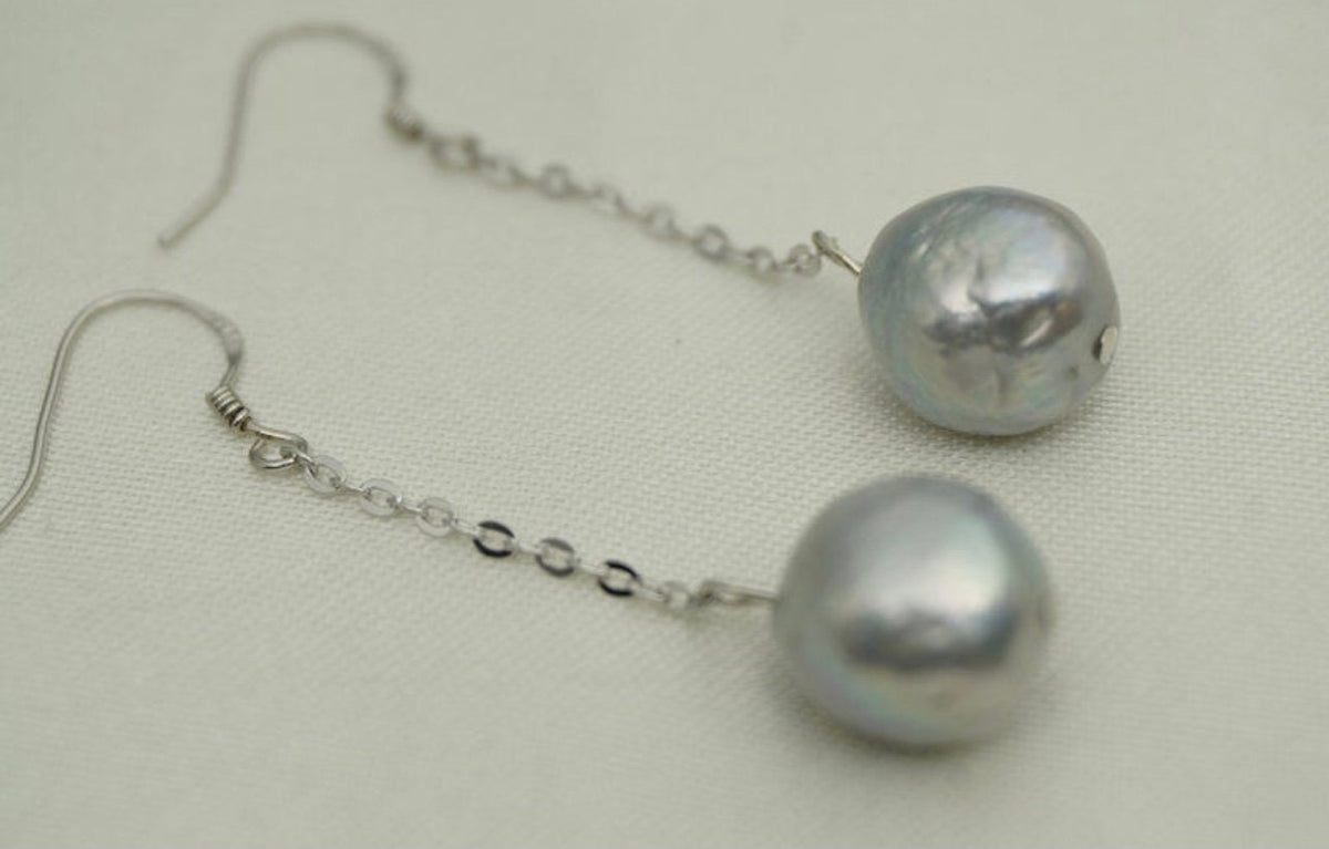 Sterling Silver And Large Silver Pearl  Earrings