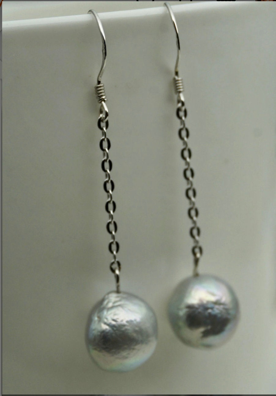Sterling Silver And Large Silver Pearl  Earrings