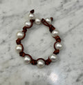 Giant White Pearl and Knotted Leather Bracelet
