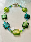 Hand-Blown Murano Glass Necklace: Aqua Green Sterling Silver Clasp