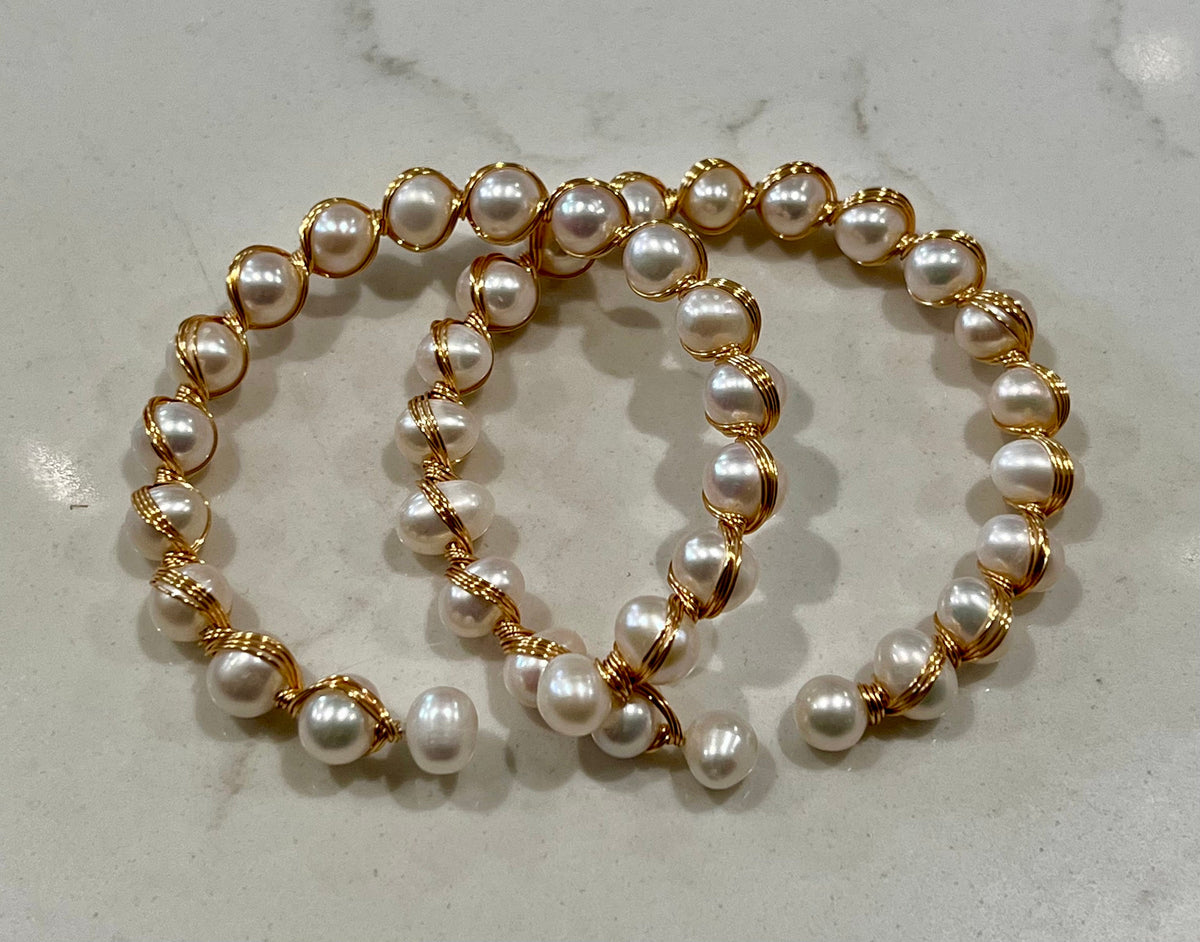 7” freshwater pearl handmade bangle bracelet