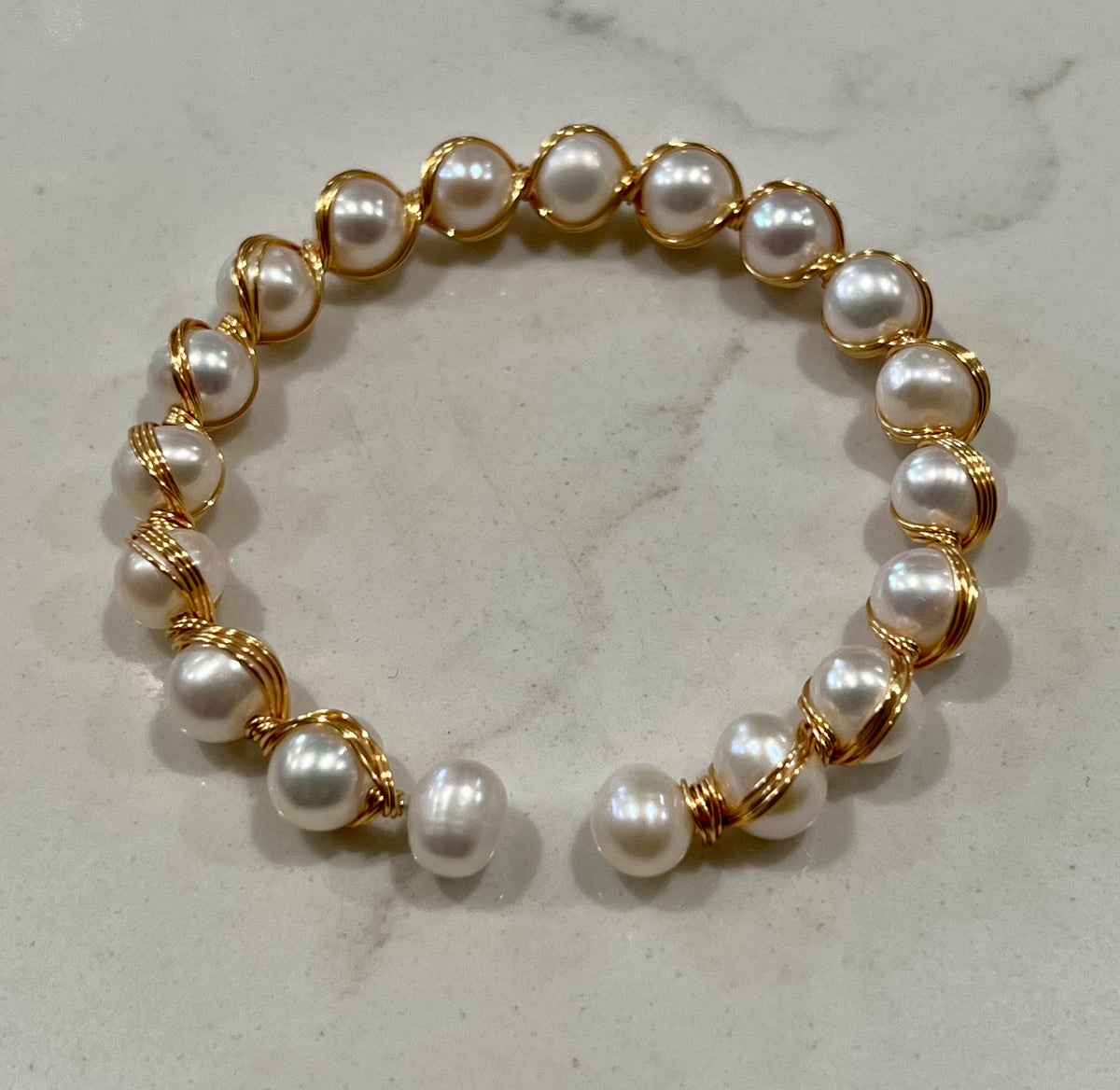 7” freshwater pearl handmade bangle bracelet