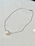 Flameball Giant White Baroque Floating Pearl  on 17.5” Sterling Silver necklace