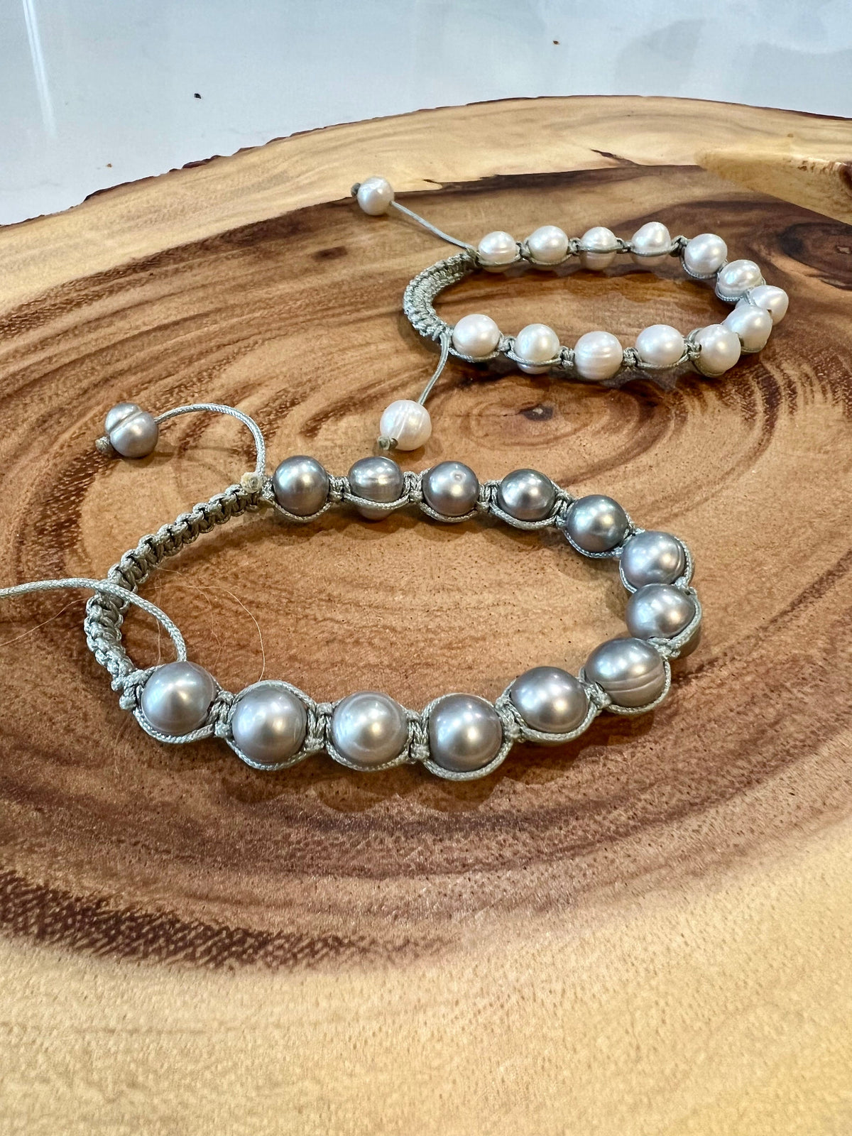 Silver Freshwater Pearl String Bracelet