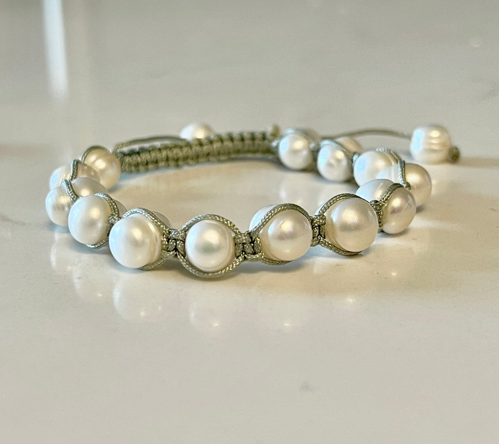 Silver Freshwater Pearl String Bracelet