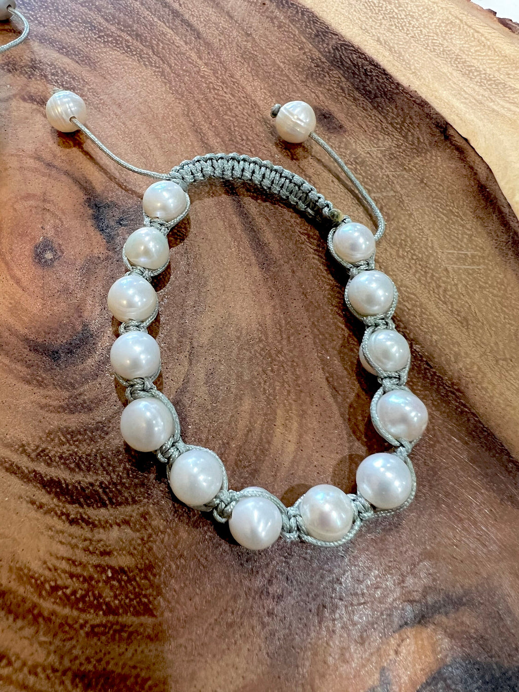 Silver Freshwater Pearl String Bracelet