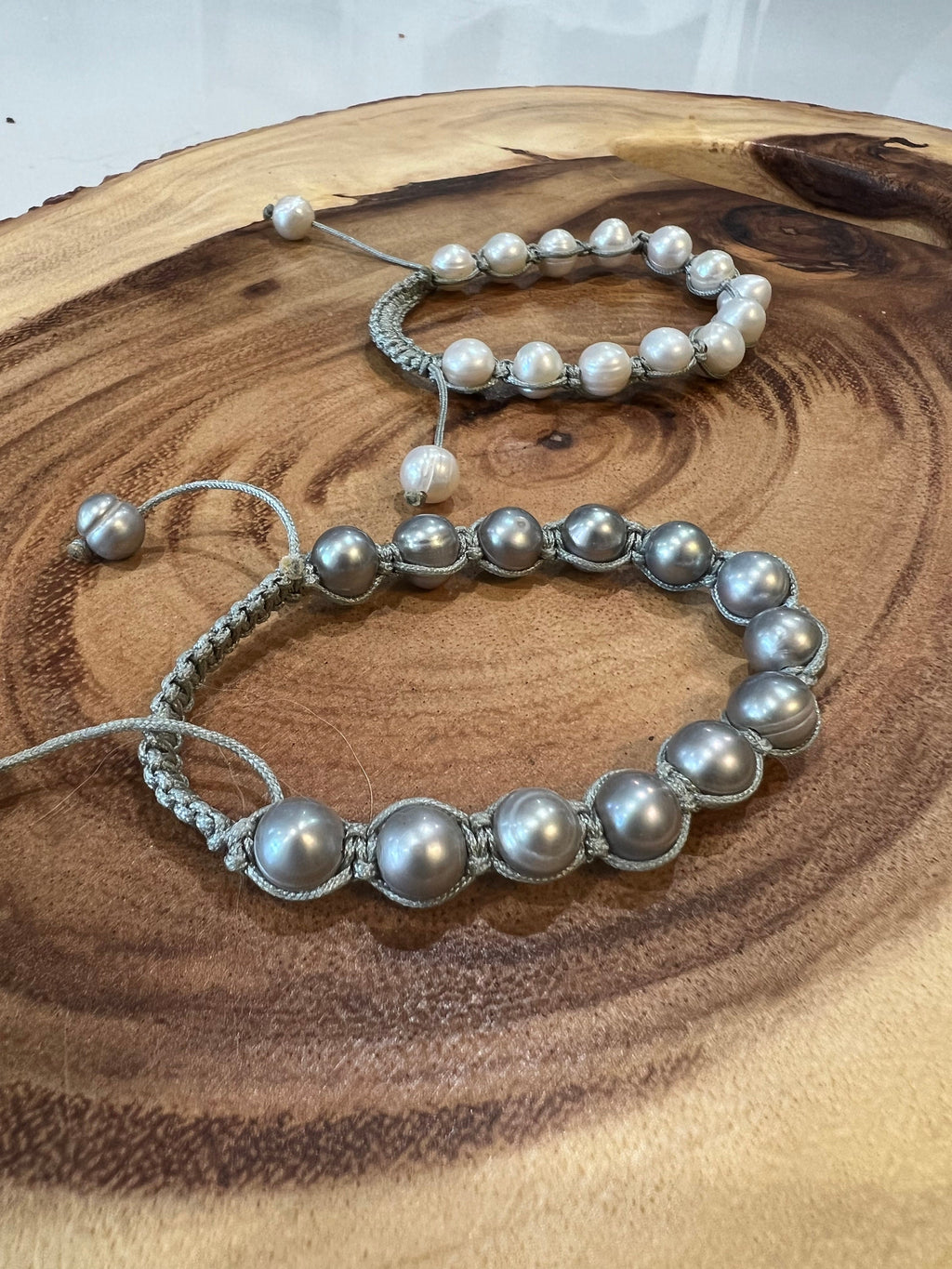 Silver Freshwater Pearl String Bracelet