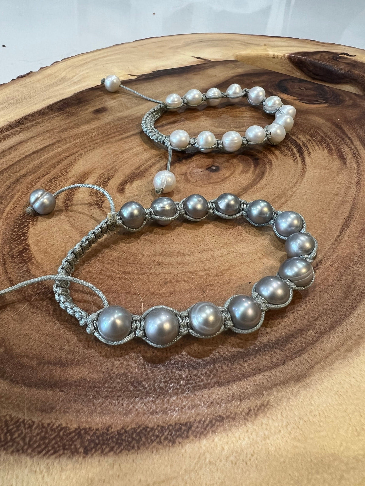 Silver Freshwater Pearl String Bracelet