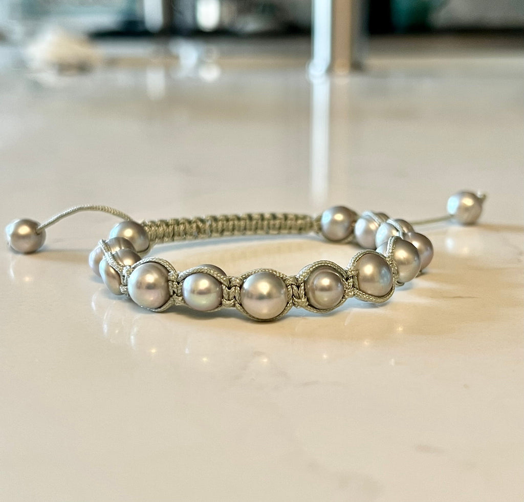 Silver Freshwater Pearl String Bracelet