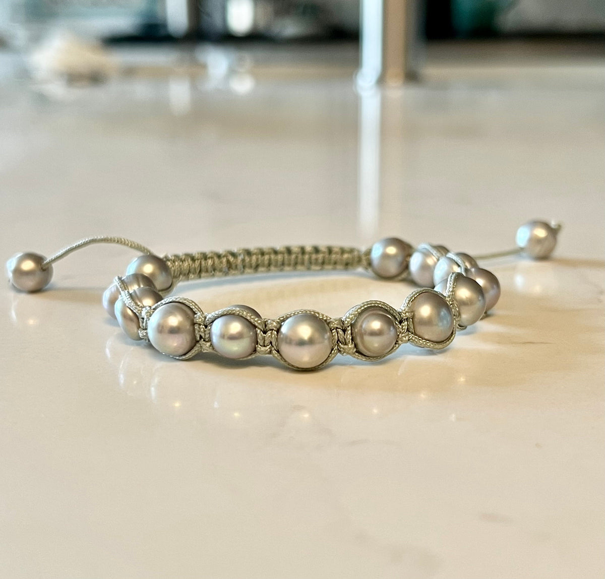 Silver Freshwater Pearl String Bracelet