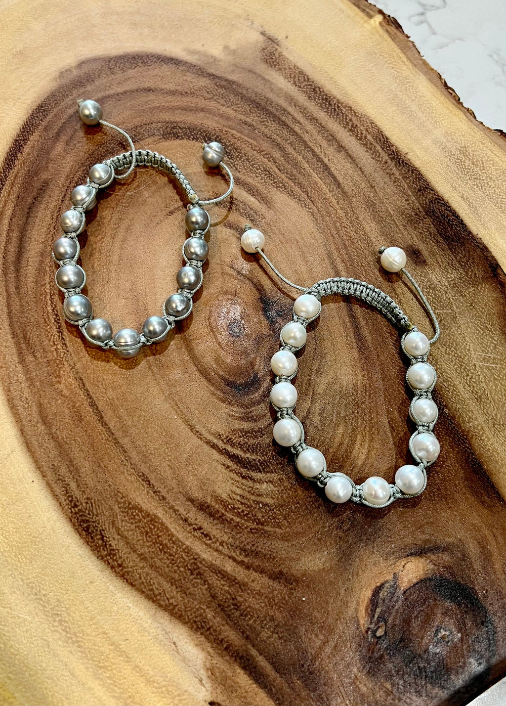 Silver Freshwater Pearl String Bracelet