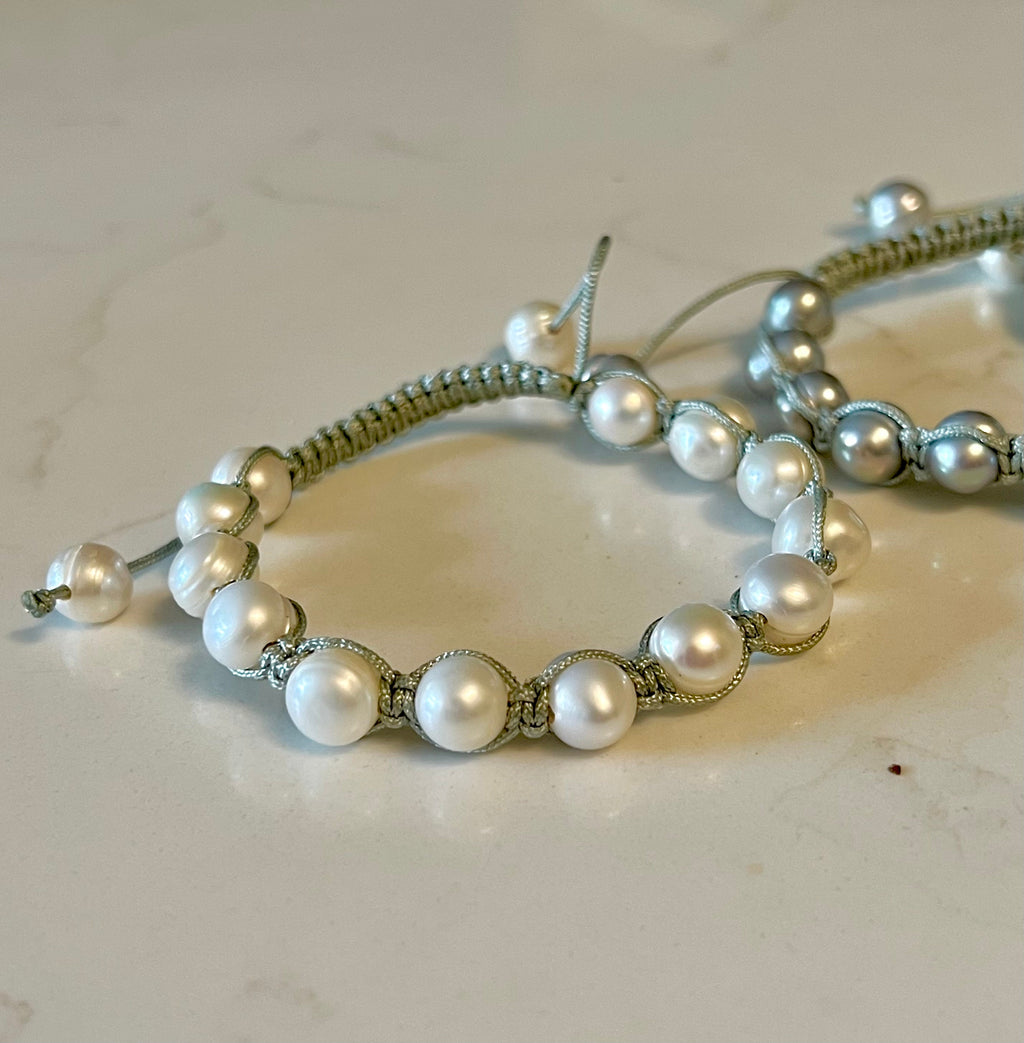 Silver Freshwater Pearl String Bracelet