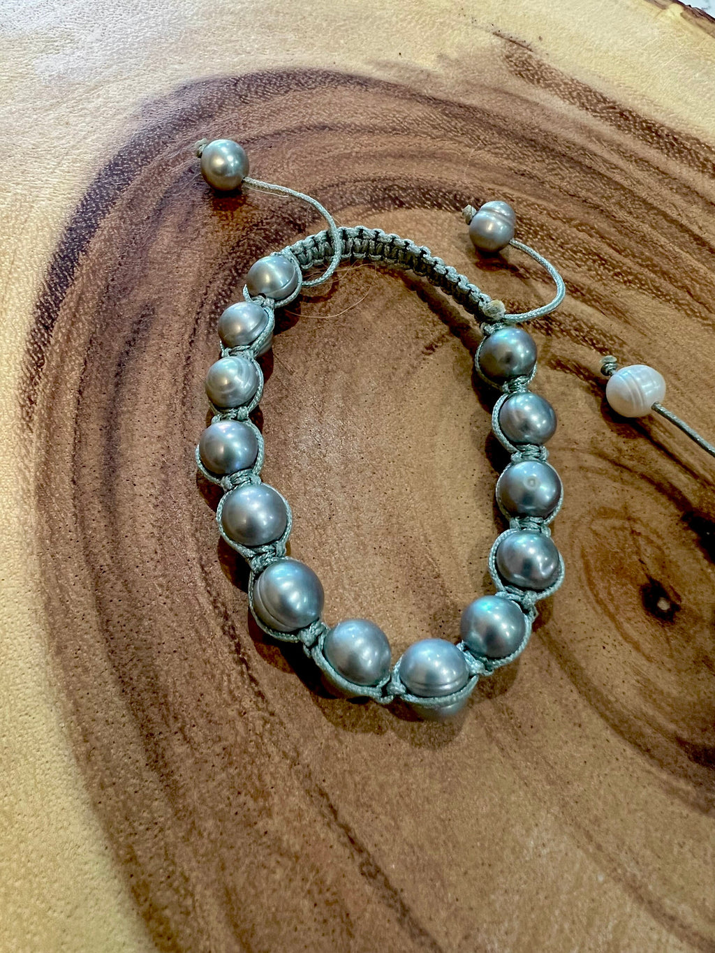 Silver Freshwater Pearl String Bracelet