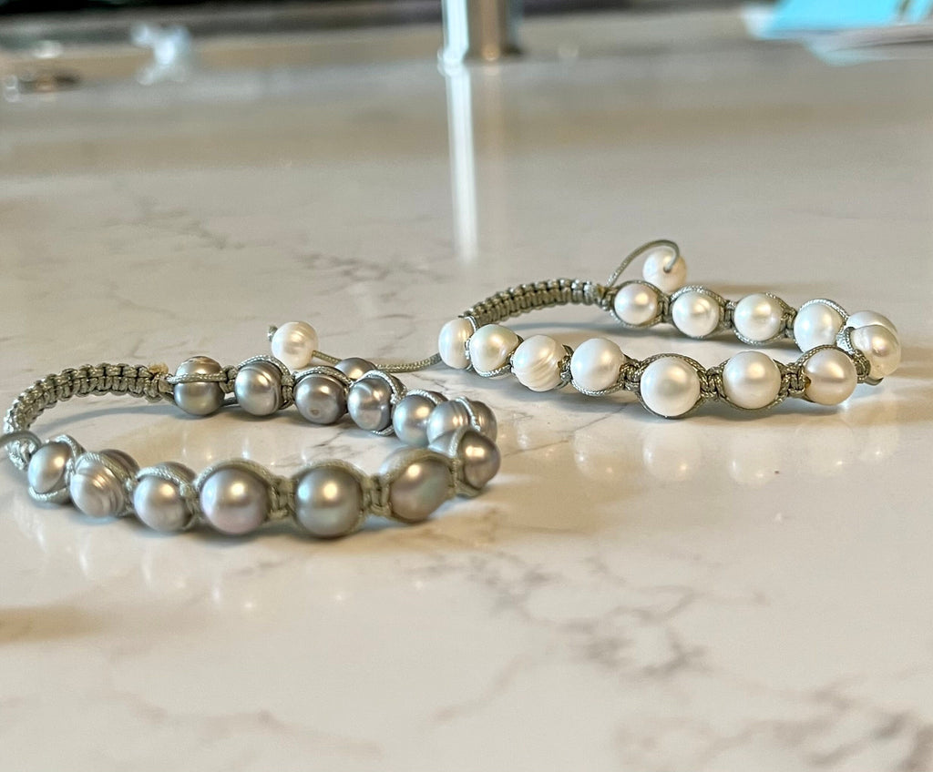Silver Freshwater Pearl String Bracelet