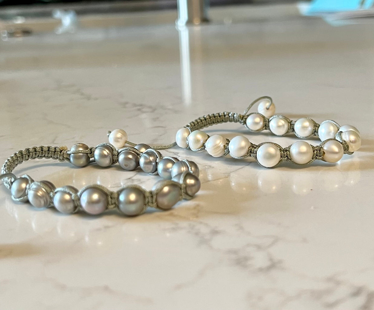 Silver Freshwater Pearl String Bracelet