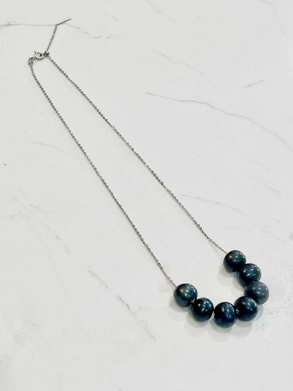 SIX Black Floating Pearls on 925 Sterling Silver Chain