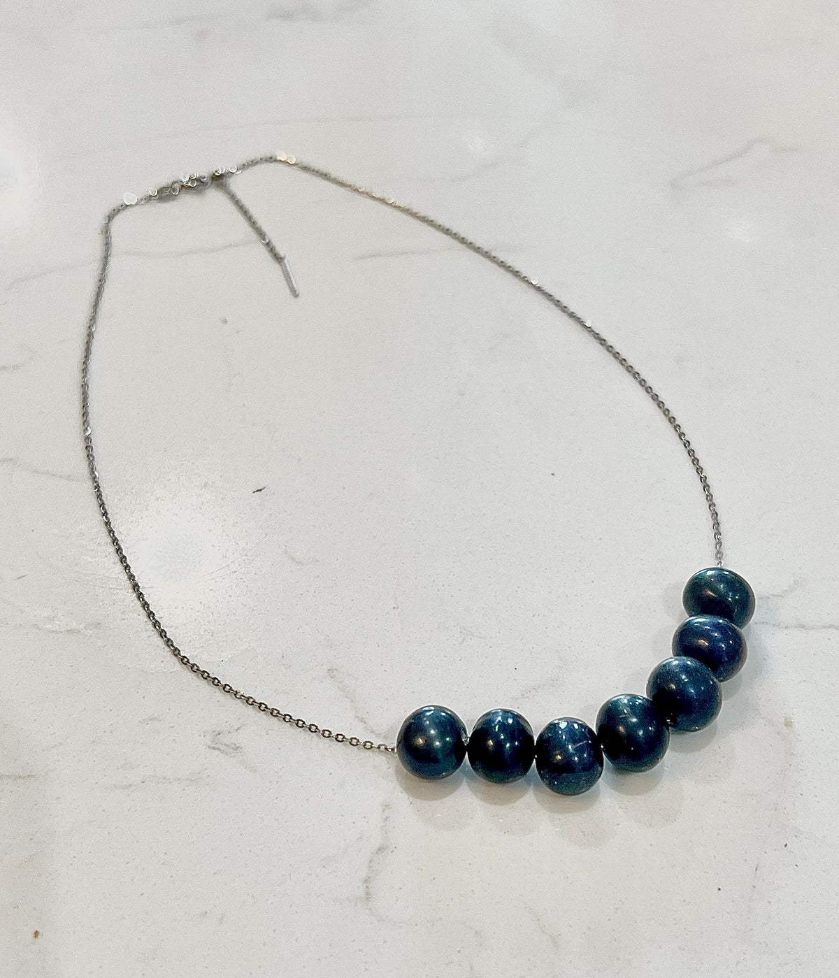 SIX Black Floating Pearls on 925 Sterling Silver Chain