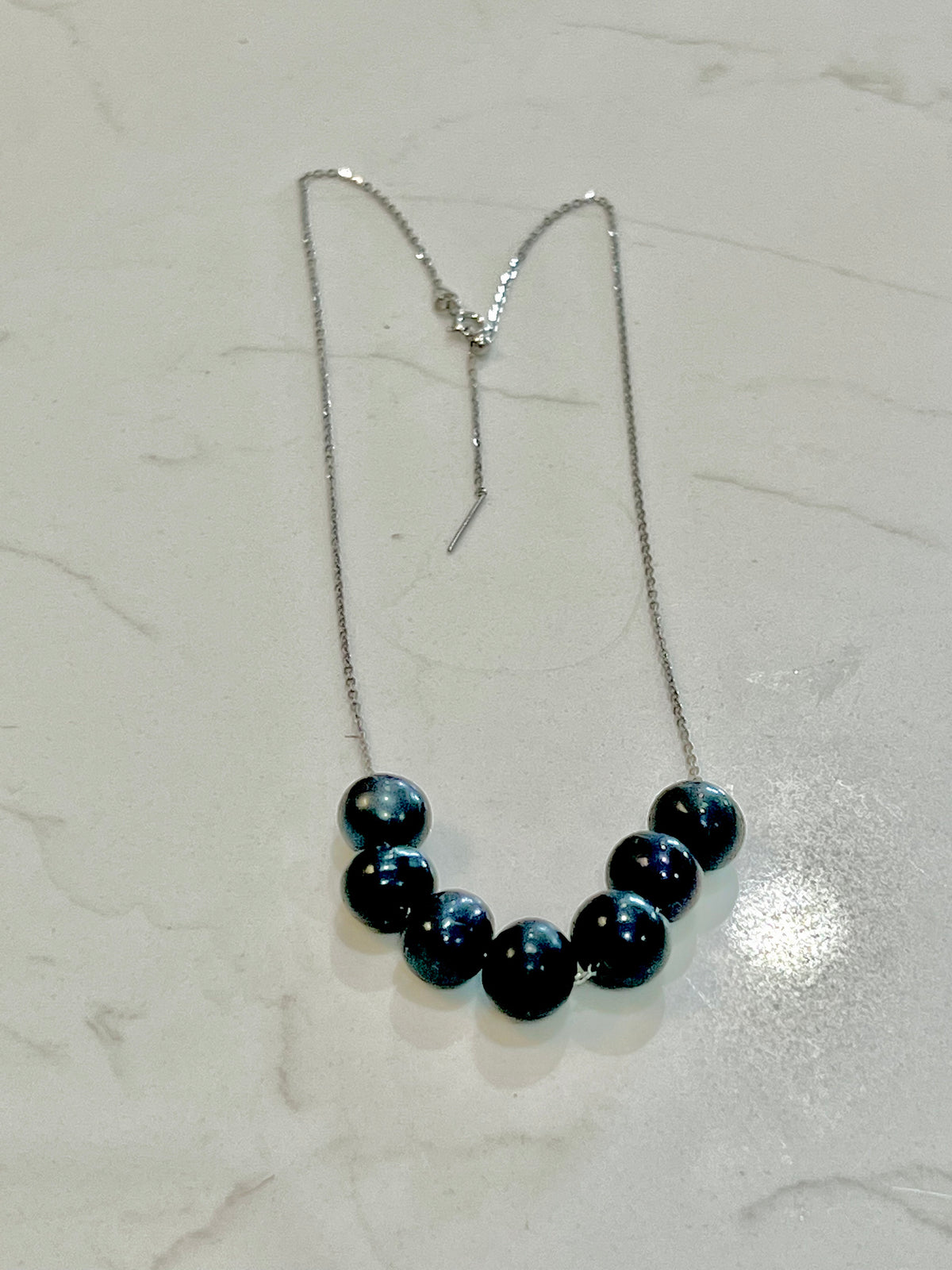 SIX Black Floating Pearls on 925 Sterling Silver Chain