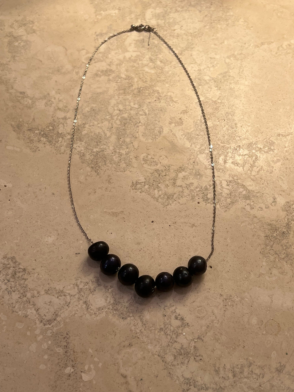 SIX Black Floating Pearls on 925 Sterling Silver Chain