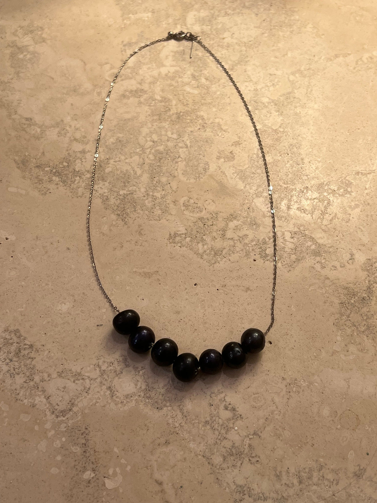 SIX Black Floating Pearls on 925 Sterling Silver Chain