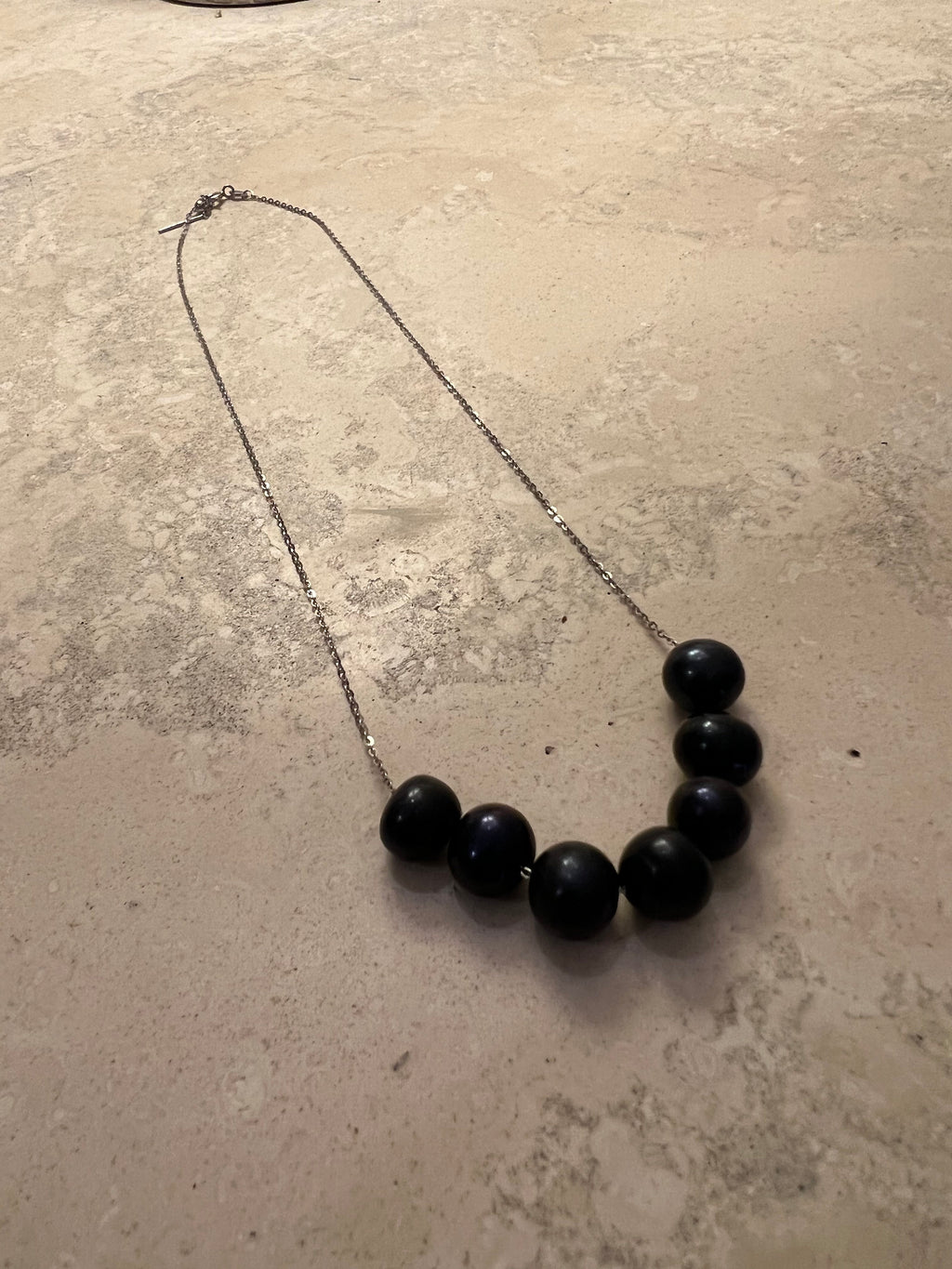 SIX Black Floating Pearls on 925 Sterling Silver Chain