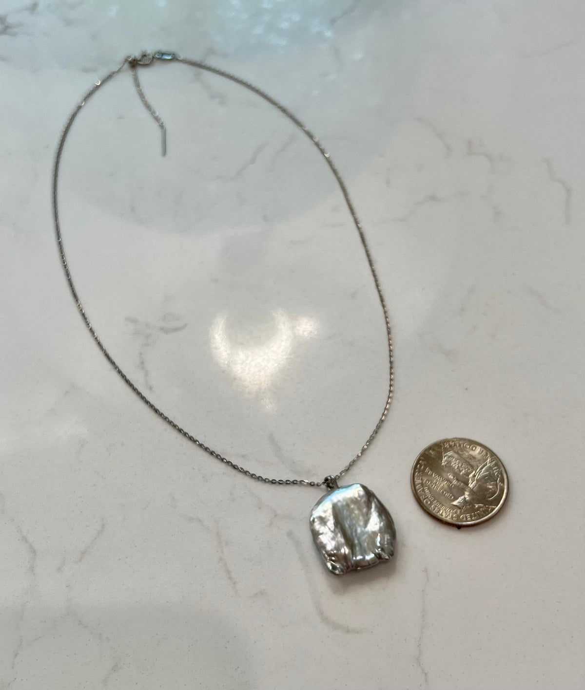 Silver Coin Pearl Necklace on Sterling Chain