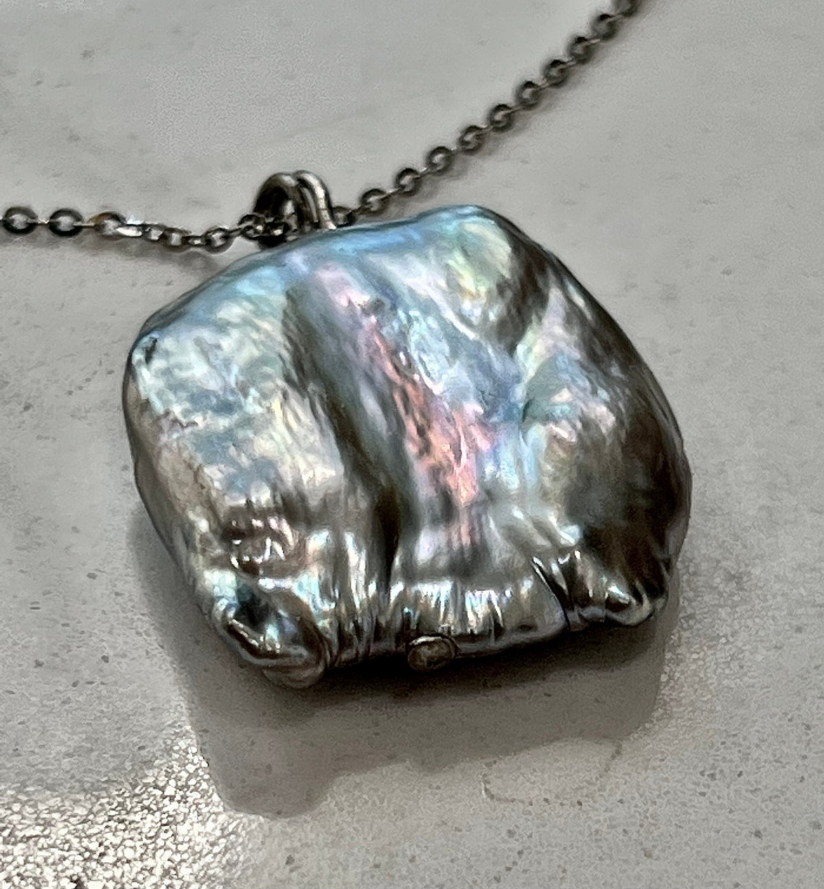Silver Coin Pearl Necklace on Sterling Chain