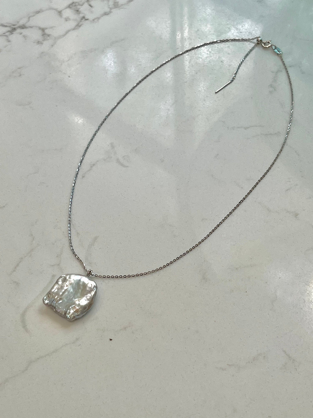 Silver Coin Pearl Necklace on Sterling Chain