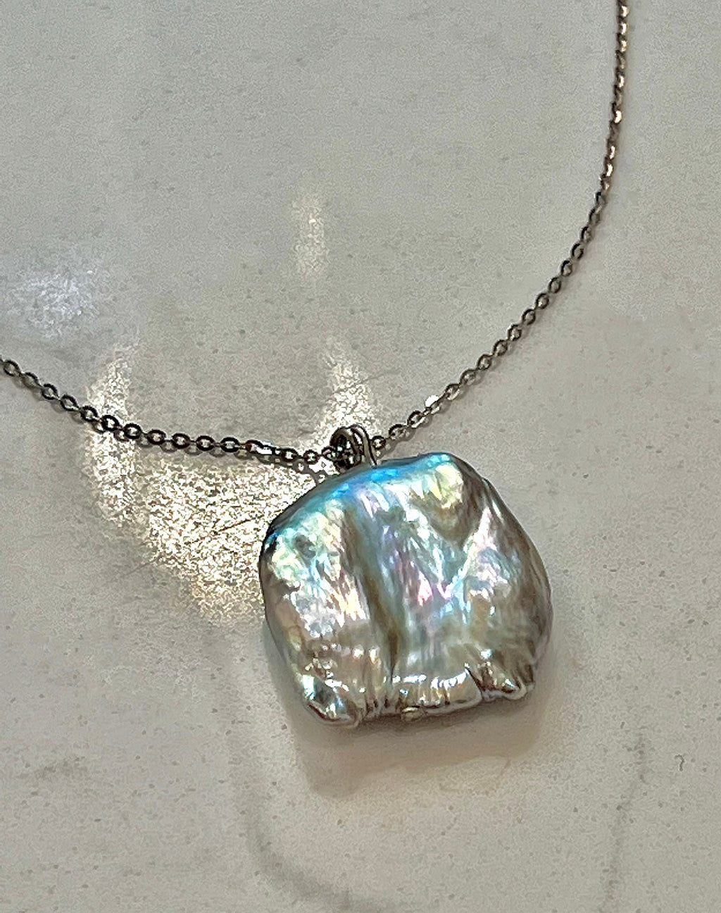 Silver Coin Pearl Necklace on Sterling Chain