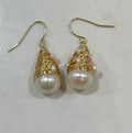 Gold Filled Wire Wrapped Freshwater Pearl Dangle Earrings