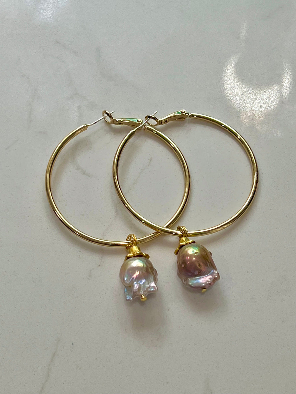Hoops with Flameball Pearl handmade dangle
