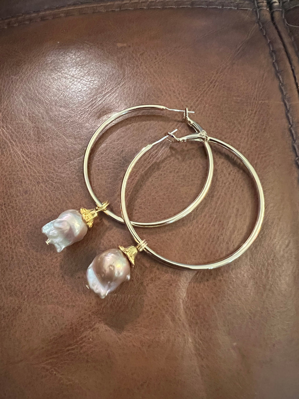 Hoops with Flameball Pearl handmade dangle