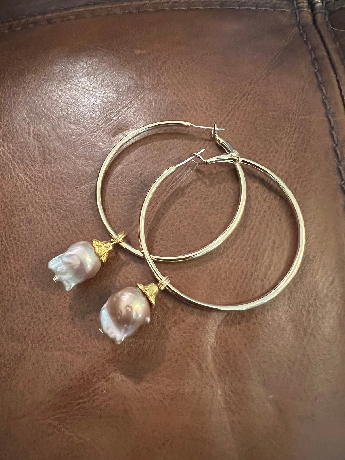 Hoops with Flameball Pearl handmade dangle