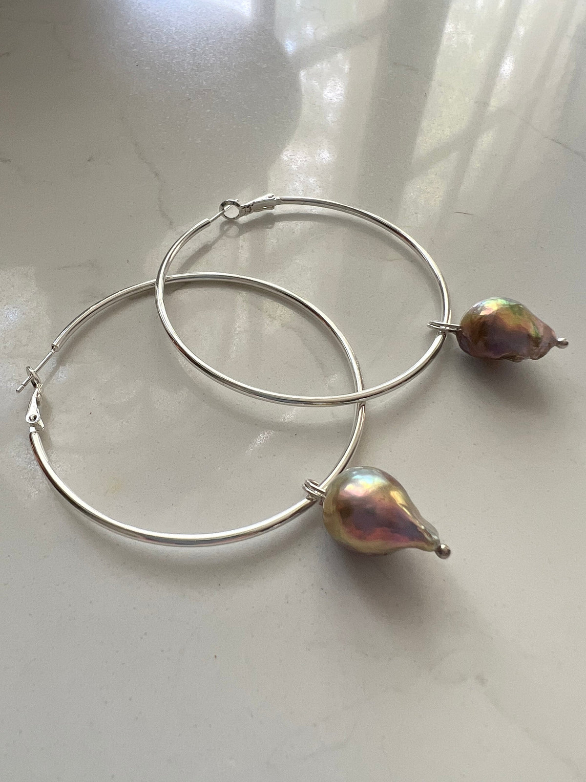 Hoops with Flameball Pearl handmade dangle